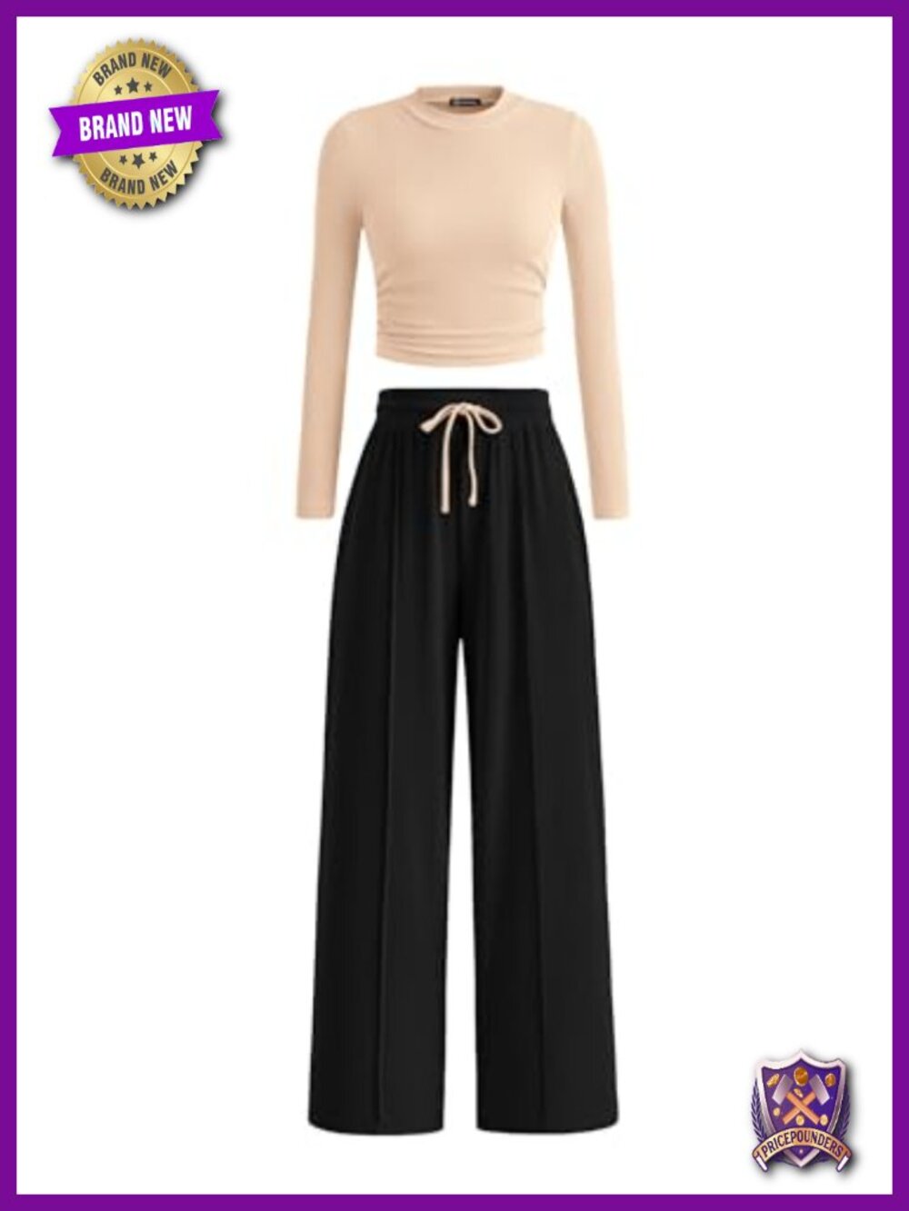 Women's 2 Piece Wide Leg Pant Set Ribbed Knit Crop Top Loungewear